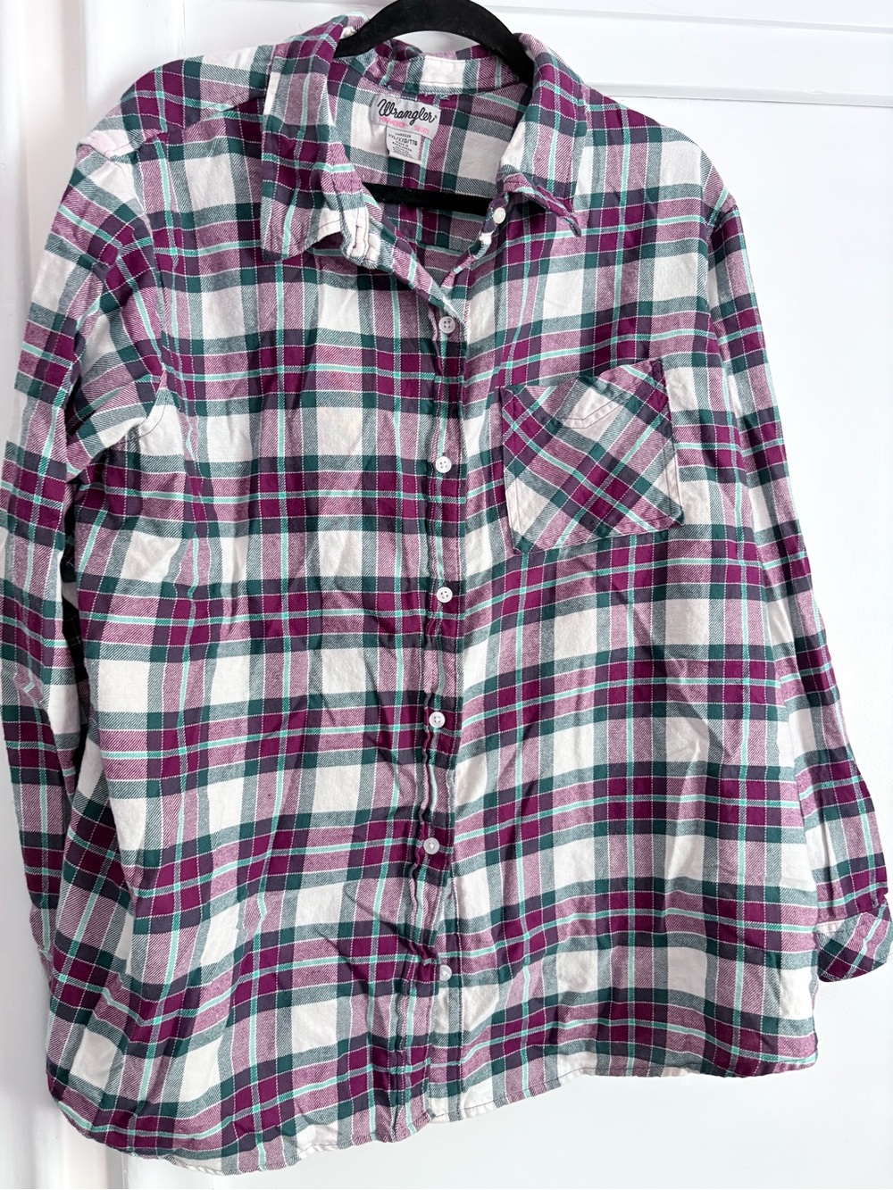 Wrangler Girls Purple, White & Teal Plaid Button-Down Shirt